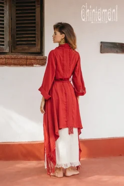 Cotton Wrap Cardigan / Red Ochre