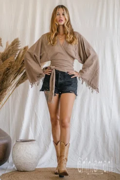 Cotton Wrap Top / Coffee