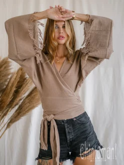 Cotton Wrap Top / Coffee
