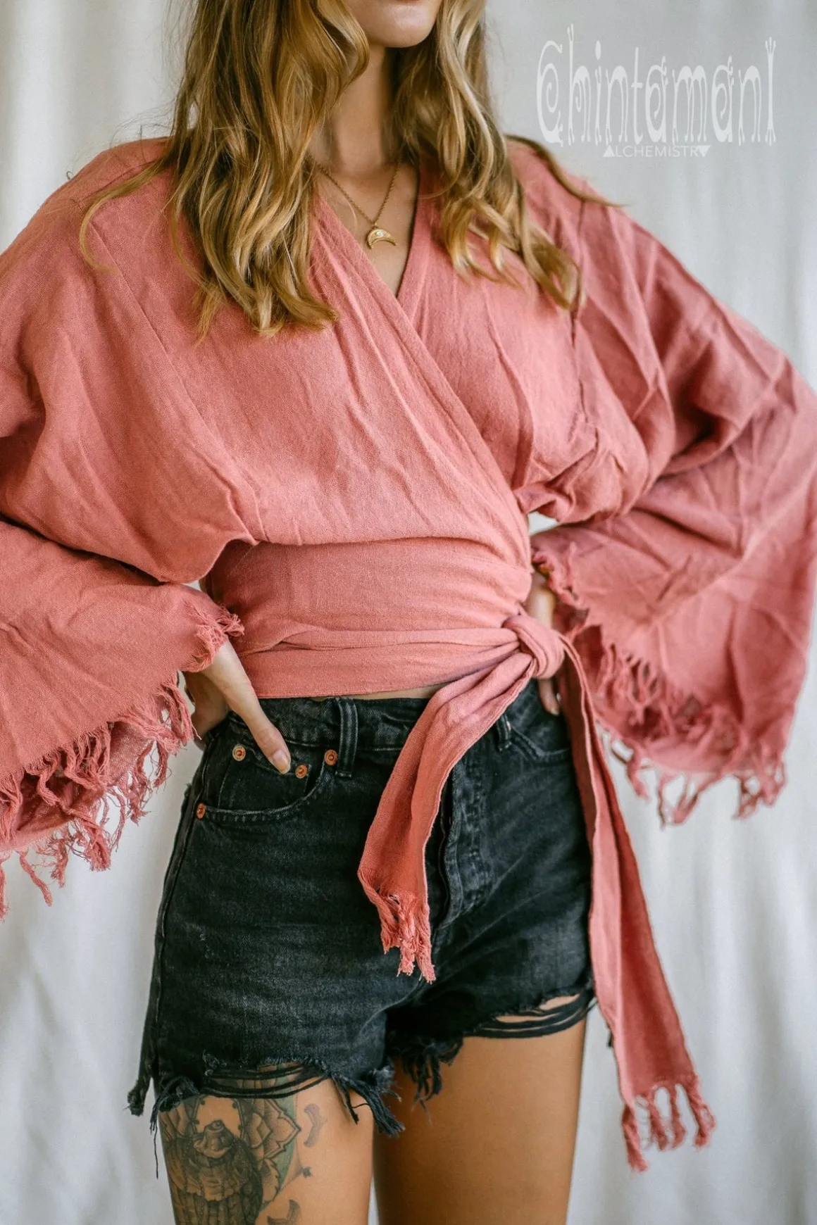 Cotton Wrap Top / Pink