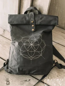 Flower RollTop Backpack / Dark Grey