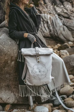 Flower RollTop Backpack / Light Gray