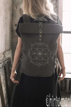 Flower RollTop Backpack / Dark Grey