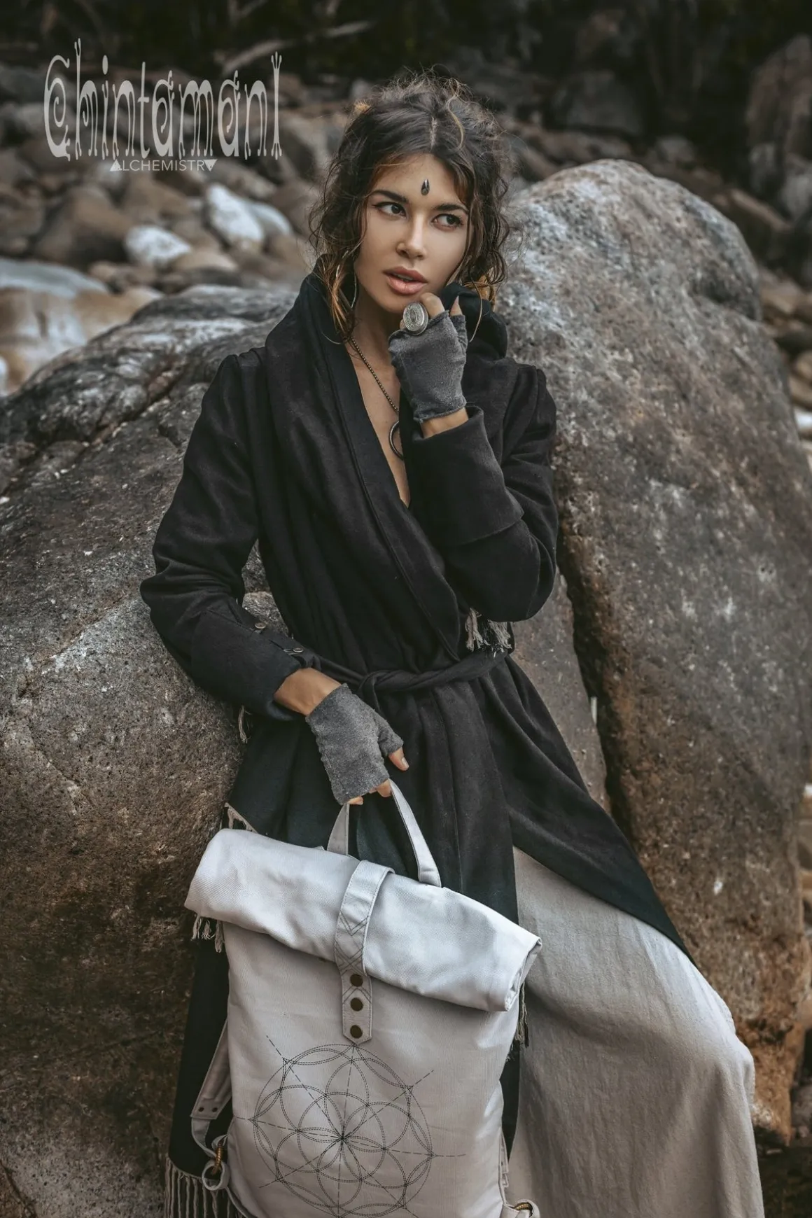 Flower RollTop Backpack / Light Gray