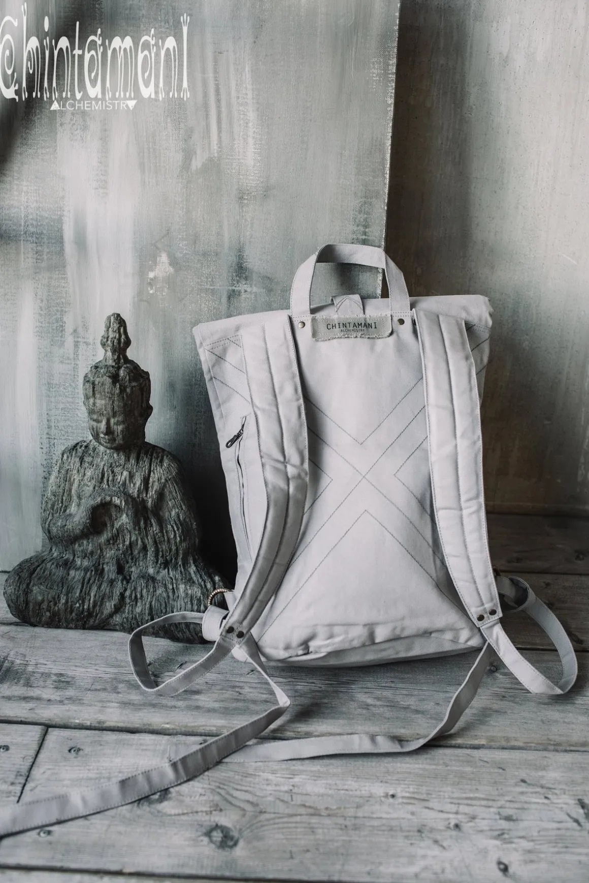 Flower RollTop Backpack / Light Gray