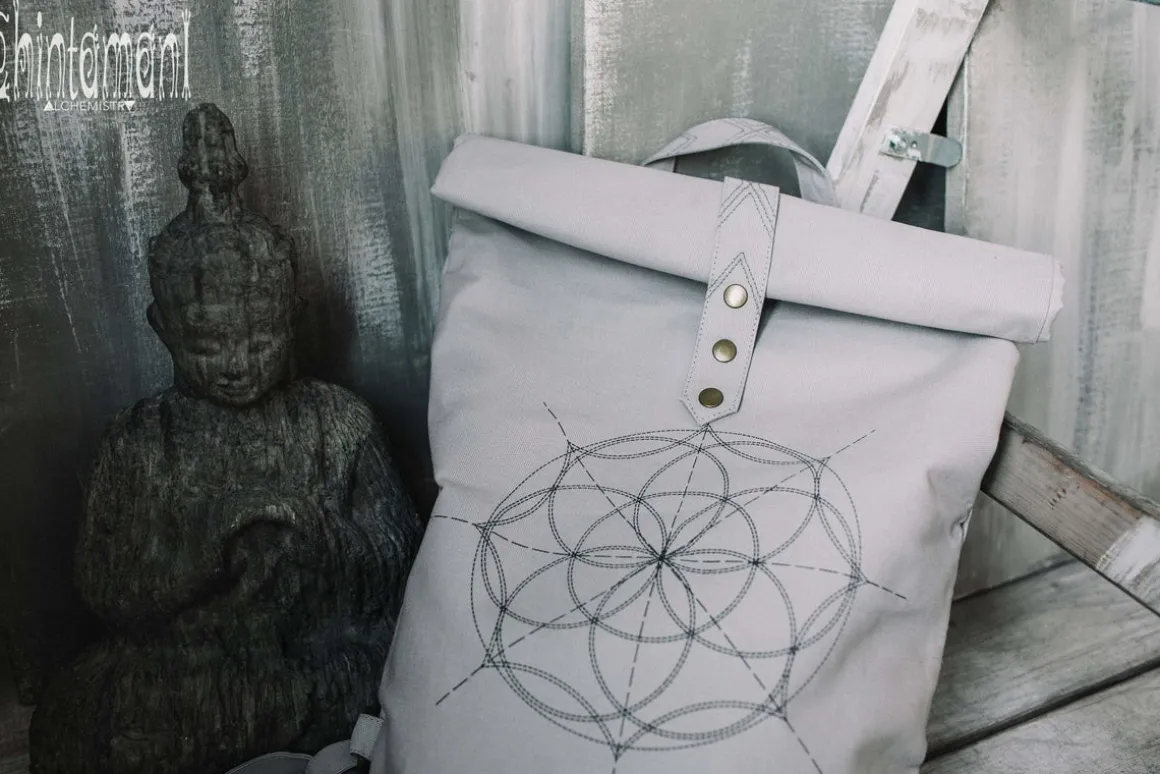 Flower RollTop Backpack / Light Gray