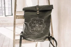 Flower RollTop Backpack / Dark Grey