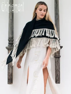 Fringe Boho Shawl / Black