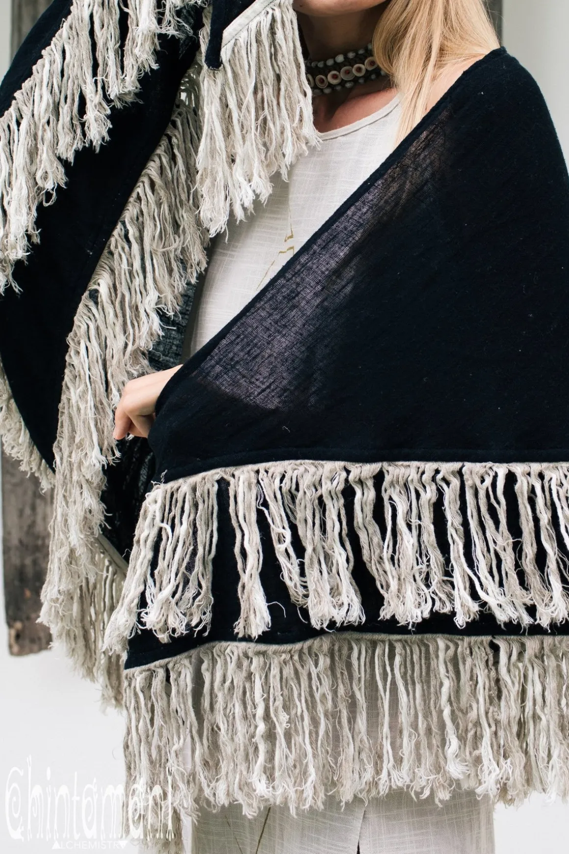 Fringe Boho Shawl / Black
