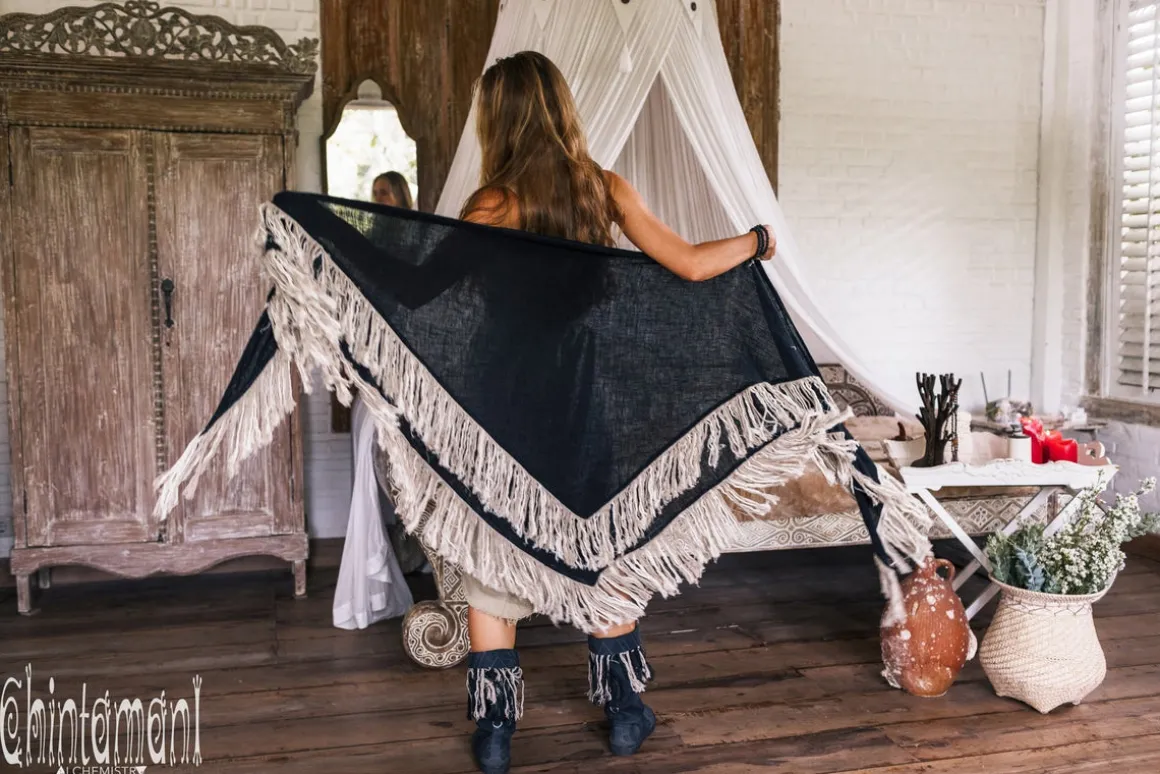 Fringe Boho Shawl / Black