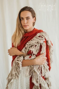Fringe Boho Shawl / Red Ochre