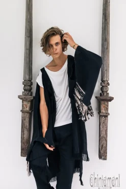 Fringe Linen Kimono / Black