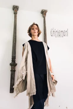 Fringe Linen Kimono / Gray