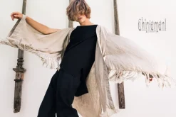Fringe Linen Kimono / Gray