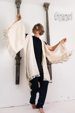 Fringe Linen Kimono / Off White Cream