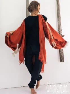 Fringe Linen Kimono / Red Ochre