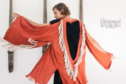 Fringe Linen Kimono / Red Ochre
