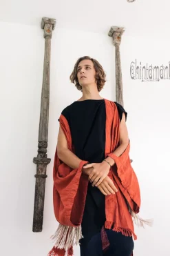 Fringe Linen Kimono / Red Ochre