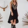 Fringe Linen Mini Dress / Black