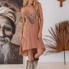 Fringe Linen Mini Dress / Dusty Rose