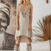 Fringe Linen Mini Dress / Natural Grey