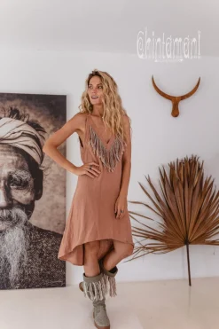 Fringe Linen Mini Dress / Dusty Rose