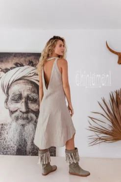 Fringe Linen Mini Dress / Natural Grey