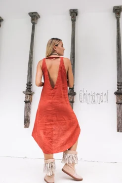 Fringe Linen Mini Dress / Red Ochre