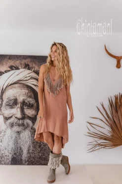 Fringe Linen Mini Dress / Dusty Rose