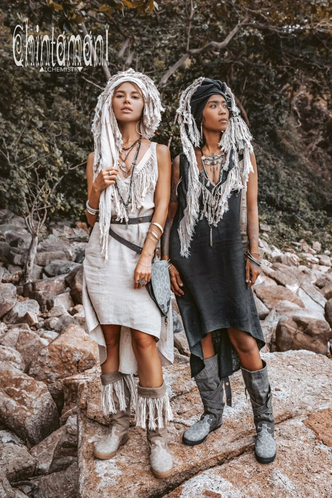 Fringe Linen Mini Dress / Black