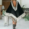 Fringed Cotton Poncho / Black