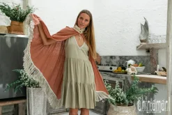 Fringed Cotton Poncho / Dusty Pink