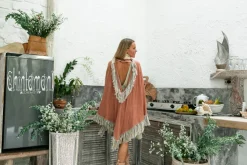Fringed Cotton Poncho / Dusty Pink
