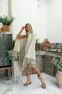 Fringed Cotton Poncho / Off White