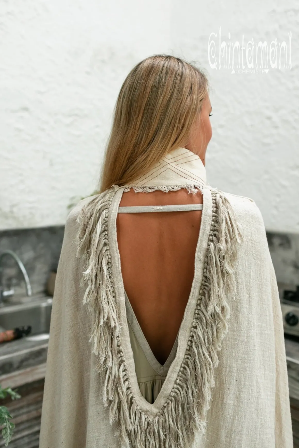 Fringed Cotton Poncho / Off White