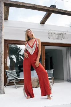 Fringed Jumpsuit / Red Ochre