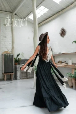 Fringed Maxi Dress / Black