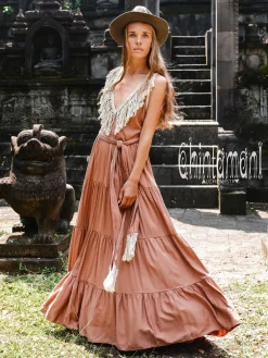 Fringed Maxi Dress / Dusty Pink