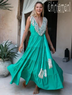 Fringed Maxi Dress / Green