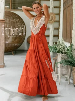 Fringed Maxi Dress / Red Ochre