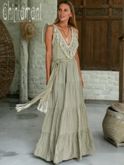 Fringed Maxi Dress / Sage Green