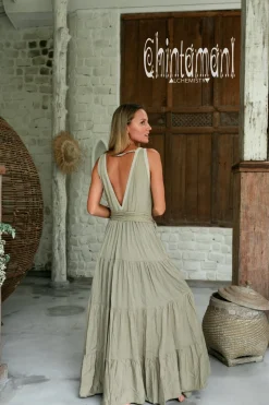 Fringed Maxi Dress / Sage Green