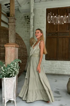 Fringed Maxi Dress / Sage Green