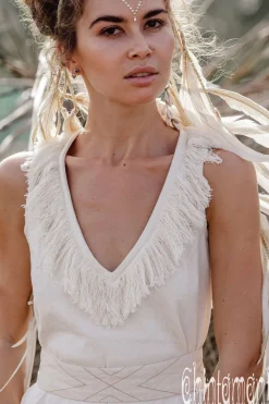 Fringed Mini V Dress / Off White