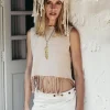 Fringy Crop Top / Beige