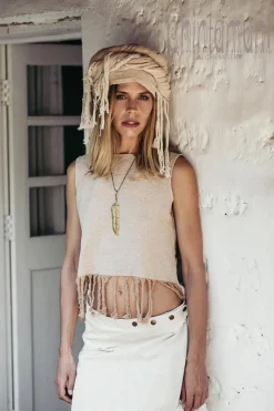 Fringy Crop Top / Beige
