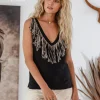 Fringy Linen Top / Black