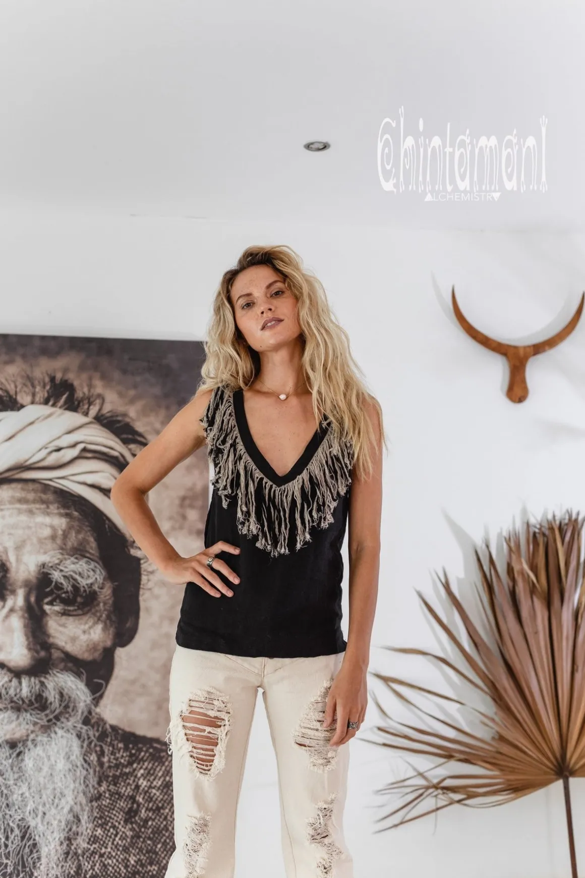 Fringy Linen Top / Black
