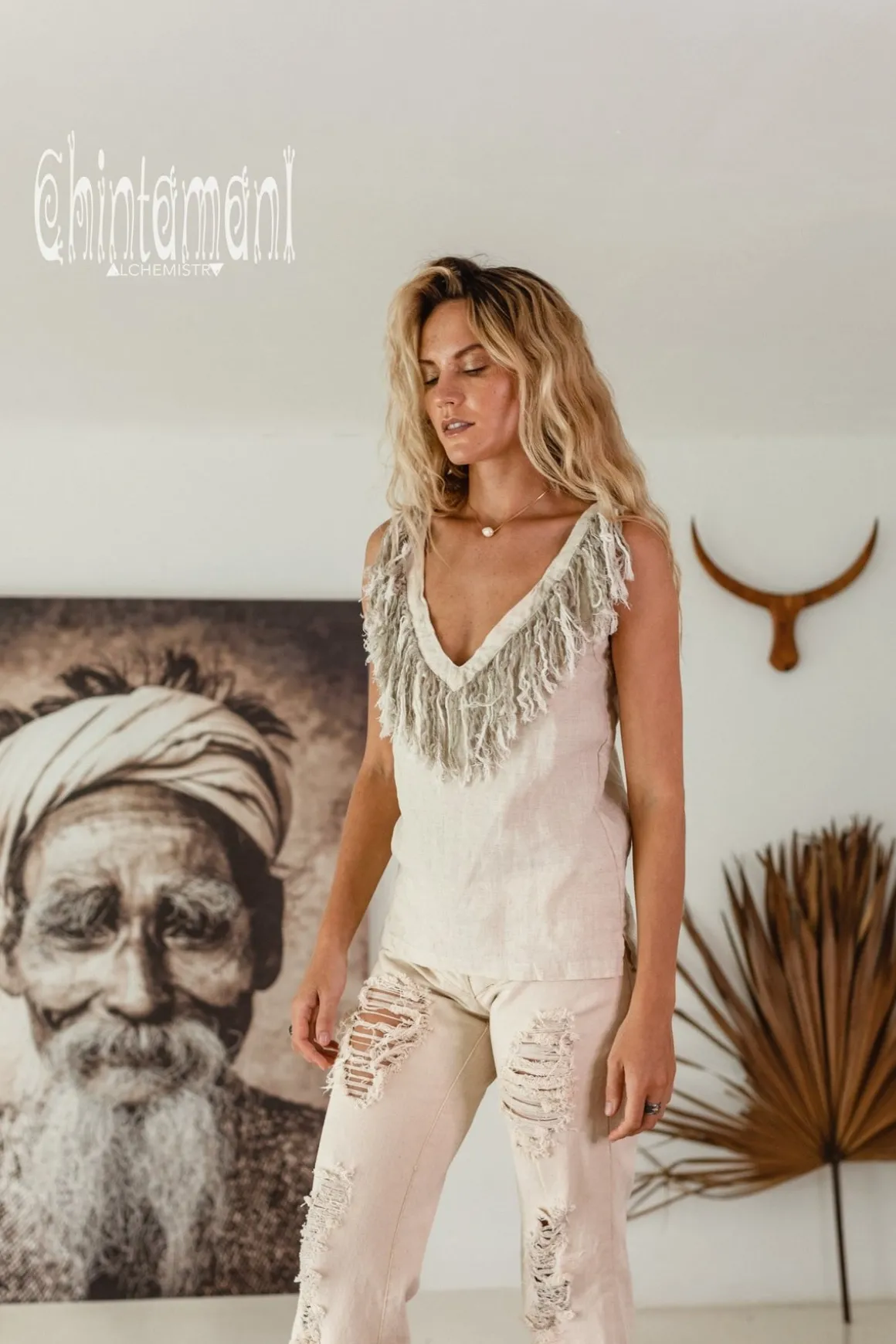 Fringy Linen Top / Cream