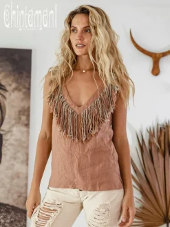Fringy Linen Top / Dusty Pink